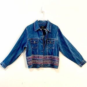 Vintage Embroidered Denim Jacket Boho Western Style 100% cotton women size L